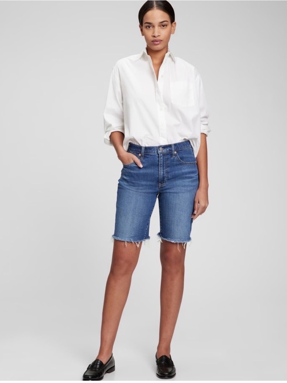 GAP Medium Blue 9” High-Rise Denim Bermuda Shorts